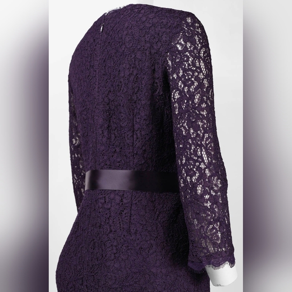 Adrianna Papell 3/4 Sleeves Surplice Neckline Bow Side Lace Dress - Picture 4 of 5